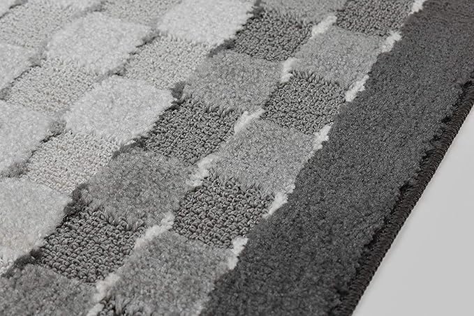 Custom Cut Hallway Runner Rug, Slip Resistant, 31 Inch Wide X Your Choice of Length, Checkered Anthracite, 31 Inch X 29 feet