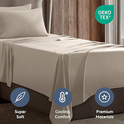 Nestl Twin XL Sheet Set - College Dorm Size - Luxury 1800 Ultra-Soft Microfiber Twin Extra Long Bed Sheets - Deep Pockets - Easy Fit - Extra Soft - 3 Piece Set (Twin XL, Beige Cream)