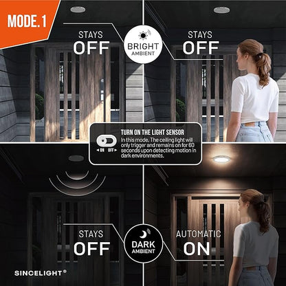SINCELIGHT PIR Motion Sensor 18W LED Ceiling Light (Φ9''/220mm), Automatically ON/Off, Movement Activated, Dual Mode Turnable, Neutral White 4000K, Surface/Flush Mount for Hallway,Porch, Pack of 1