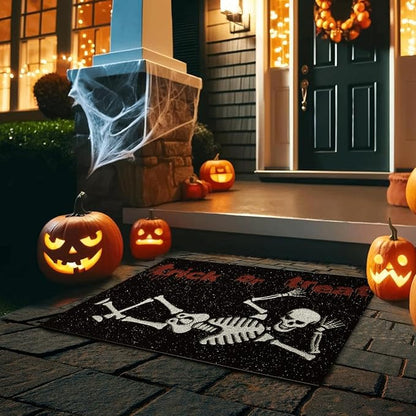 Halloween Door Mat, Halloween Doormat Outdoor Front Door Entrance Absorbent Entry Mat with Non Slip Backing, 24''x36'', Skeleton Black