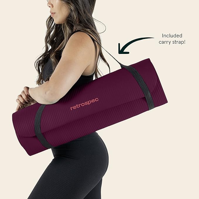 Retrospec Solana Yoga Mat 1/2" Thick w/Nylon Strap for Men & Women - Non Slip Exercise Mat for Yoga, Pilates, Stretching, Floor & Fitness Workouts
