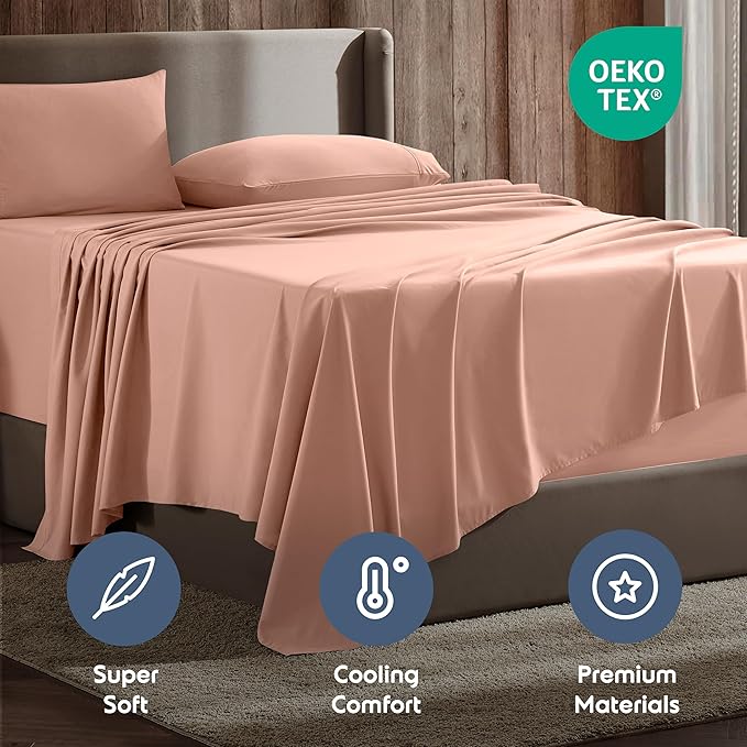 Nestl California King Sheet Set - 1800 Ultra-Soft Microfiber Cal King Bed Sheets - Double Brushed - Deep Pockets - Easy Fit - 4 Piece Set - Bed Sheets (California King, Peach)