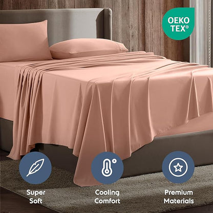 Nestl Queen Sheet Set - Luxury 1800 Ultra-Soft Microfiber Bed Sheets - Double Brushed - Deep Pockets - Easy Fit - 4 Piece Set - Bedding Sheets & Pillowcases (Queen, Peach)