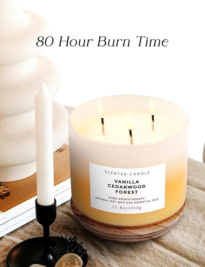 Vanilla Cedarwood Forest 3-Wick Soy Scented Candle, 15.8 oz | Warm Vanilla Woods Candle with Cedar, Balsam, Clove & Jasmine | Winter Aromatherapy Candle for Home, Clean Burning