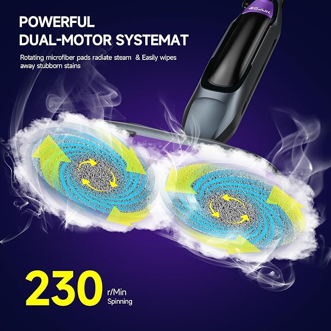 Scrubbing Steam Mop, Steam Mops for Floor Cleaning with Rotating Pads, 4 Cleaning Modes & LED Headlights, Swivel Steering,Safe for all Sealed Hard Floors F2