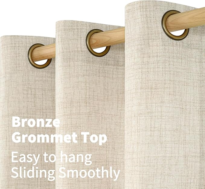 YoungsTex Linen Curtains 102 Inch Length for Living Room, Light Filtering Semi Sheer Window Treatments with Bronze Grommet for Bedroom Farmhouse, 52 x 102 Inch, 2 Panels