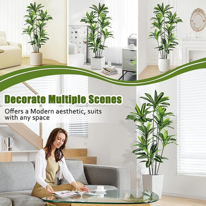 Dracaena Artificial Plant Indoor 6FT - Large Tropical Fake Tree with Lifelike Leaves - Tall Faux Floor Plant in Pot - Artificial Dracaena Tree Indoor for Home Office Living Room Decor