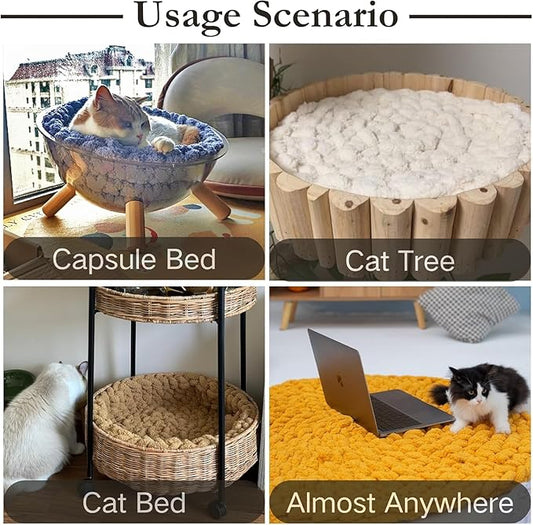 Cat Knitted Bed Mat, Extra-Soft Washable Warm Round Pads Cushions for Indoor Kittens, Cat Trees Towers, Perfect for Kneading and Sleeping (Oatmeal,Large)