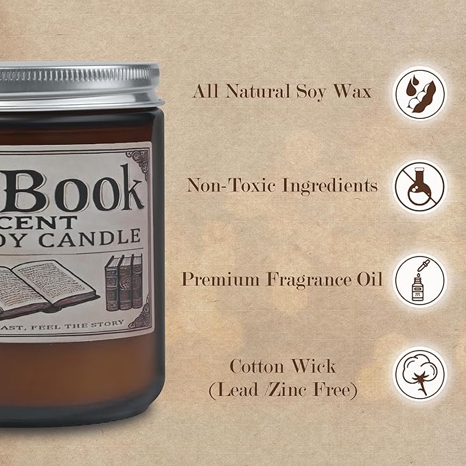Old Book Candle, Book Lovers Gifts Ideas for Readers, Reading Accessories, Bookish Present, Birthday Gifts for Women, Bookworm, Librarian, Men