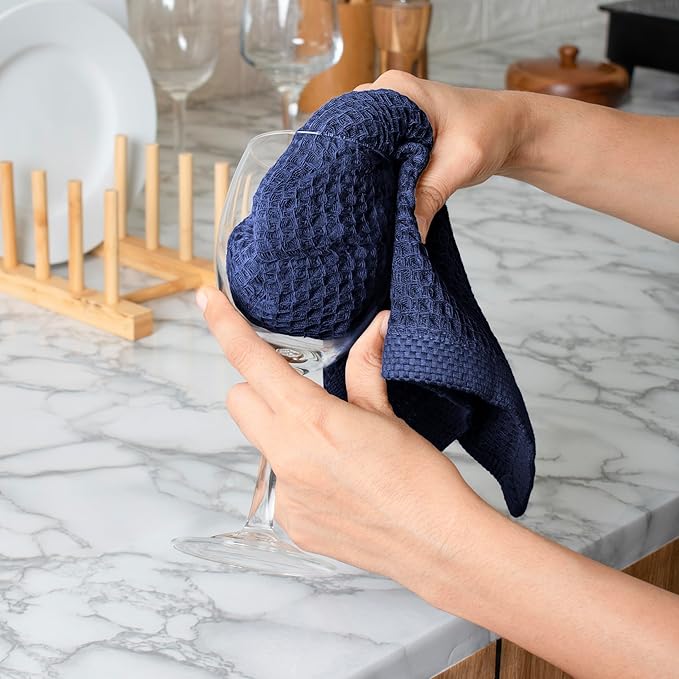 Cotton Waffle Weave Kitchen Wash Cloths - Pack of 8 (12x12 Inches) | Ultra Soft, Absorbent Dish Cloth | Quick Dry, Dish Cloths, Hand Towels & Dish Rags - Blue (Kitchen Essentials)