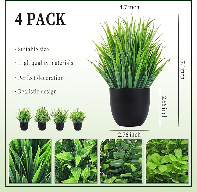 Der Rose Fake Plants 4 Packs Artificial Plants Small Faux Plants Black Bathroom Accessories for Halloween Bathroom Home Kitchen Coffee Table Office Desk Decor Indoor