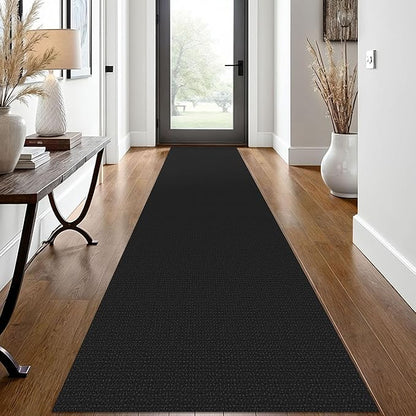 EARTHALL Woven Runner Rug 2x12 Ft Washable Runners for Hallways Extra Long Cotton Non Slip Rubber Backed Kitchen Runner Braided Indoor Floor Carpet for Entryway, Hall, Kitchen, Black/Grey