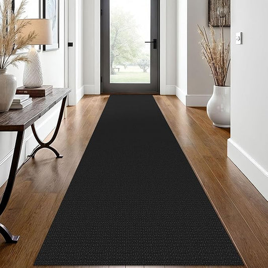 EARTHALL Woven Runner Rug 2x12 Ft Washable Runners for Hallways Extra Long Cotton Non Slip Rubber Backed Kitchen Runner Braided Indoor Floor Carpet for Entryway, Hall, Kitchen, Black/Grey