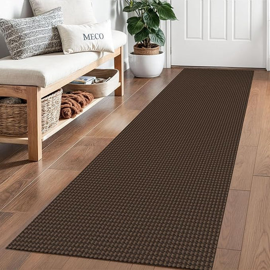 Braided Runner Rug 2x6 Ft Washable Runners for Hallways Non Slip Rubber Backed Kitchen Runners Cotton Entryway Runner Indoor, Woven Floor Carpet for Hall Kitchen Bedroom, Brown