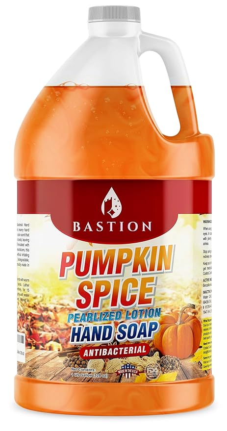 Bastion Antibacterial Hand Soap - Pumpkin Spice Moisturizing Pearlized Liquid Hand Wash - 1 Gallon (128 oz.) Bulk Refill Jug. Pumpkin Spice Scented. Non-toxic. Made in the USA.