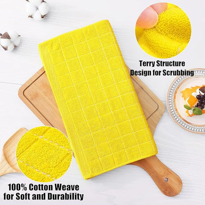 Homaxy 100% Cotton Terry Kitchen Dish Cloths, Ultra Soft and Absorbent Dish Towels for Kitchen, Perfect for Drying and Washing Dishes, 8 Pack, 12 x 12 Inches, Yellow