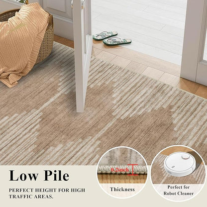 HelloTree Hallway Runner Rug，2x6 Moroccan Modern Stripe Carpet Washable Machine Bathroom Runner Bohemian Modern Soft Non Slip Indoor Rug for Entryway Hallway Laundry Room Bedroom-Pink&Khaki