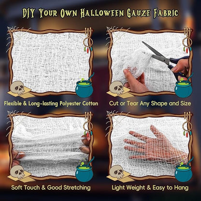 Legigo 12 Pack White Halloween Creepy Cloths Cheesecloths, Spooky Black Mesh Fabric Cheese Cloths for Crafts, Scary Gauze Fabric for Party Supplies Home Wall Doorway Outdoor Yard Decor
