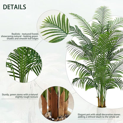 2 Pack Artificial Palm Tree Indoor Plant 7FT Tall Fake Tropical Palm Tree in Pot, Real Bark Design Faux Areca Palm Tree for Home Office Living Room Bedroom Farmhouse Modern Outdoor Topiary Tree