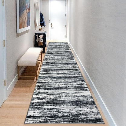 KOZYFLY 3x10 Ft Rug Modern Ombre Runner Rug for Hallway, Washable Kitchen Rugs Non-Slip Soft Striped Entryway Rug, Print Black Navy Blue Grey Abstract Carpet for Laundry Nursery