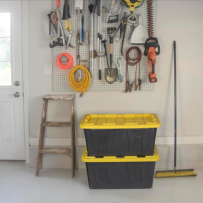 CX BLACK & YELLOW, 27-Gallon Heavy Duty Tough Storage Container & Snap-Tight Lid, (14.3H x 20.6W x 30.6D), Weather-Resistant Design and Stackable Organization Tote [2 Pack]