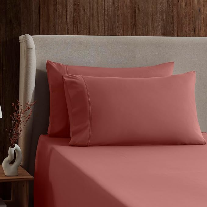 Nestl King Sheet Set - Luxury 1800 Ultra-Soft Microfiber King Bed Sheets - Double Brushed - Deep Pockets - Easy Fit - 4 Piece Set - Bedding Sheets & Pillowcases (King, Pink Clay)