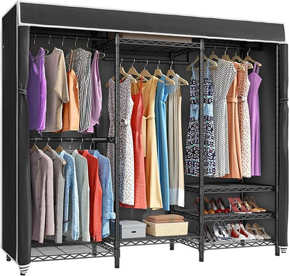 VIPEK V5C Heavy Duty Covered Clothes Rack Portable Bedroom Armoires Rack, Black Metal Clothing Rack with Black Cover, Adjustable Custom Freestanding Closet Wardrobe, Max Load 800LBS