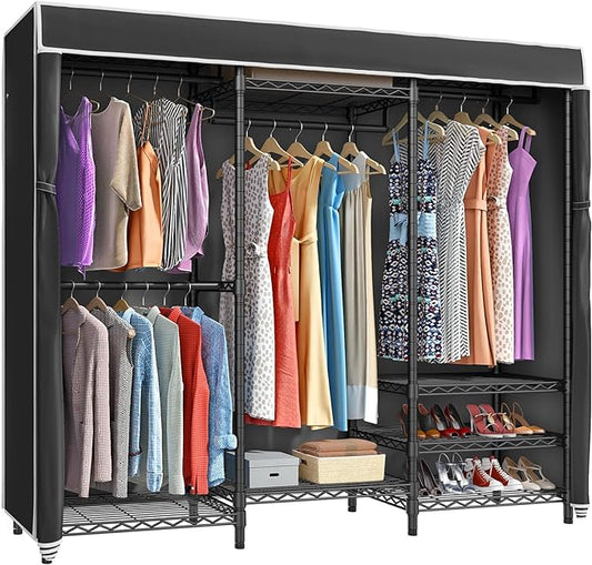 VIPEK V5C Heavy Duty Covered Clothes Rack Portable Bedroom Armoires Rack, Black Metal Clothing Rack with Black Cover, Adjustable Custom Freestanding Closet Wardrobe, Max Load 800LBS