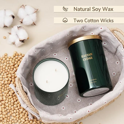 Goodpick Balsam Cedar Candle 22 oz, Pine Candles for Home Scented, Winter Candle for Classic Luxury Aromatherapy, Big Green Soy Candles, Large Jar Candle Gifts for Christmas, Birthday, Men, 2 Wicks