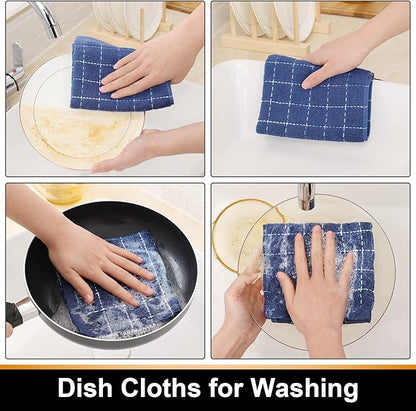 Mordimy 100% Cotton Terry Cloth Dish Cloths, Soft and Absorbent Checkered Dish Towels, Quick Drying Dish Rags for Washing Dishes, 12 Pack, 12 x 12 Inches, Navy