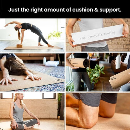Luxury Cork Yoga Mat - Non Slip, Extra Thick Grip. Thicker, Longer, and Wider for More Comfort and Support. Tough Enough For Hot Yoga. Natural, Non Toxic, and Eco Friendly. Optional Alignment Lines.