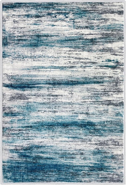 KOZYFLY 3x5 Area Rug Modern Ombre Rug for Bedroom, Washable Rug Non-Slip Soft Striped Living Room Area Rug, Print Blue Abstract Carpet for Laundry Nursery