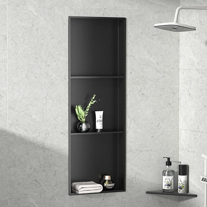 Stainless Steel Shower Niche 36" X 12" Matte Black No Tile Needed Wall Vertical Niche Three-Tier Shelves Recessed Shower Shelf for Bathroom Storage Over Mount Installation