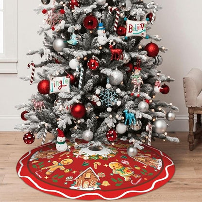 Gingerbread Man Candy Christmas Tree Skirt Xmas Tree Mat Christmas Tree Ornaments Decorations Holiday Party Indoor Outdoor 48"