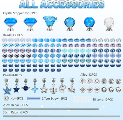 158 Pcs DIY Fairy Wand Garden Stakes Kit,Multiple Color Scheme European Beads Crystal Diamond Tops and 12 or 10 Inch Threaded Rods,Stainless Steel Stakes with Diamond Toppe (Black)