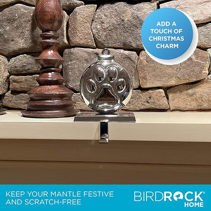 BIRDROCK HOME Christmas Stocking Holders for Mantle - Weighted Metal Hanger for Stockings & Holiday Decor - Sturdy Metal Hook for Fireplace, Staircase & Shelf - Non-Scratch Base - Dog Paw Print