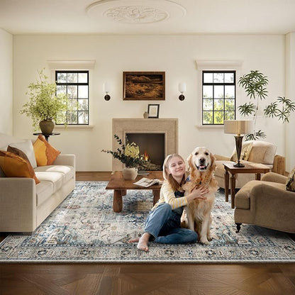 5x7 Area Rugs for Living Room: Washable Bedroom Rug Boho Vintage Rugs Stain Resistant Non Slip Low Pile Soft Lightweight Carpet for Kitchen Dining Room Farmhouse Nursery Kids Room Home Office