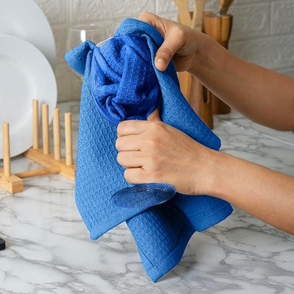 Blue Needles Waffle Weave Kitchen Towels, 15x25 Inches 100% Cotton Set of 6 Dish Towels for Kitchen, Ultra Soft & Absorbent with Hanging Loop, Spring Summer Dish Rags for Quick Drying - Sky Blue