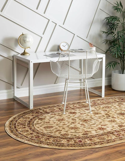 Rugs.com Aditi Collection Rug – 4' x 6' Oval Cream Low Rug Perfect for Living Rooms, Large Dining Rooms, Open Floorplans