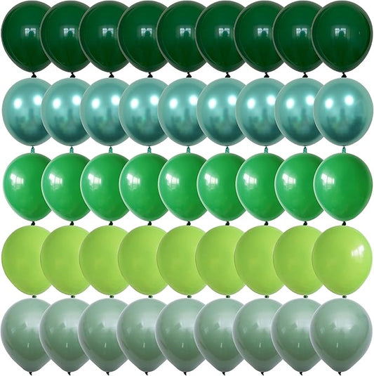 Togvu Green Balloons, 60 Packs 12 Inch Different Shades Dark Emerald Lime Metallic Chrome Olives Sage Latex Balloons for Birthday, Baby Shower, Jungle Safari Party Decoration QQ-5023