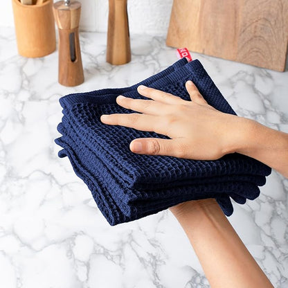Premium Cotton Waffle Kitchen Wash Cloths - Pack of 6 (12x12 Inches), Ultra Soft, Super Absorbent, Quick Dry, Best as Wash Cloth and Dish Rags - Blue