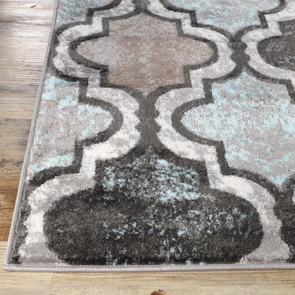 Superior Indoor Area Rug, Jute Backing, Modern Plush Rugs for Hallway, Living, Dining Room, Office, Kitchen, Geometric Trellis Floor Decor, Viking Collection, 7' x 9', Turquoise