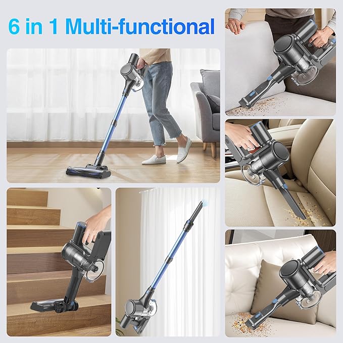 Zefiro Cordless Vacuum Cleaner for Home,450W /40Kpa Stick Vacuum with 50Mins Working Time, Anti-Tangle 1.5L Dust Cup, Rechargeable Wireless Handheld Vacuum for Pet Hair/Carpet/Floor,C10