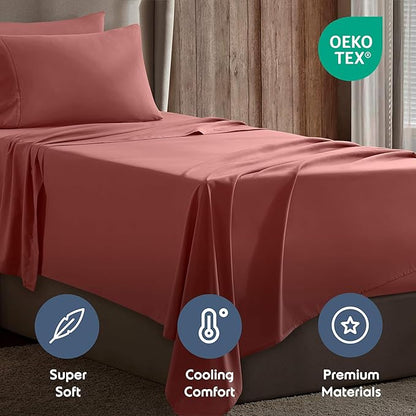 Nestl Twin XL Sheet Set - College Dorm Size - Luxury 1800 Ultra-Soft Microfiber Twin Extra Long Bed Sheets - Deep Pockets - Easy Fit - Extra Soft - 3 Piece Set (Twin XL, Pink Clay)