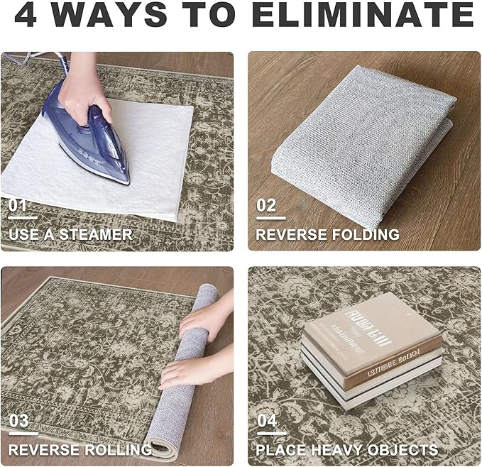 KILOCOCO Hallway Runner 2x6 Rug Runner Printed Vintage Floral Washable Kitchen Runners Non-Slip Rubber Backed Runners for Hallways Laundry Room Distressed Boho Rugs for Entryway Bedroom, Taupe/Green