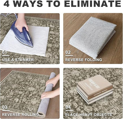 KILOCOCO Hallway Runner 2x6 Rug Runner Printed Vintage Floral Washable Kitchen Runners Non-Slip Rubber Backed Runners for Hallways Laundry Room Distressed Boho Rugs for Entryway Bedroom, Taupe/Green