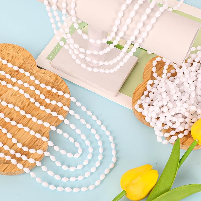 Mardi Gras Beads Bulk, 100PCS White Oval Beaded Necklace Stuff Party Favors, 32" Mardi Gras Beads Necklaces, Festival Parade Throw Accessories for Wedding Birthday Celebrations Decorations