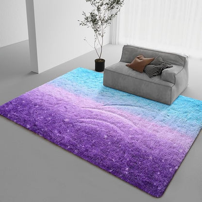 DweIke Luxury Fluffy Kids Rugs for Living Room Bedroom, 6x9 Large Shaggy Purple and Blue Area Rug for Girls Boys, Upgrade Plush Non-Slip and Washable Colorful Fuzzy Carpet for Dorm Nursery Decor