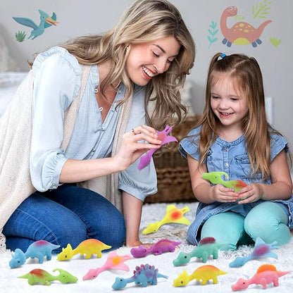 20 Pcs Slingshot Dinosaur Finger Toys, Valentines Classroom Gifts Flying Dinosaur Party Favors for Kids, Sticky Rubber Dino Catapult Fidget Toys, Funny Gag Gifts for Boys Girls