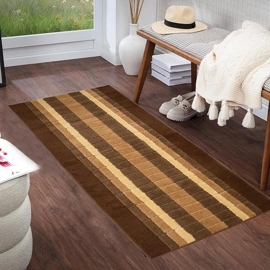 Washable Custom Size Runner Rug Squares Geometric Design Extra Long Runner Rugs for Hallways 26 Inch Wide x Pick Your Size by Feet Slip Skid Resistant Rubber Back (Square Brown, 2 ft x 26 in)
